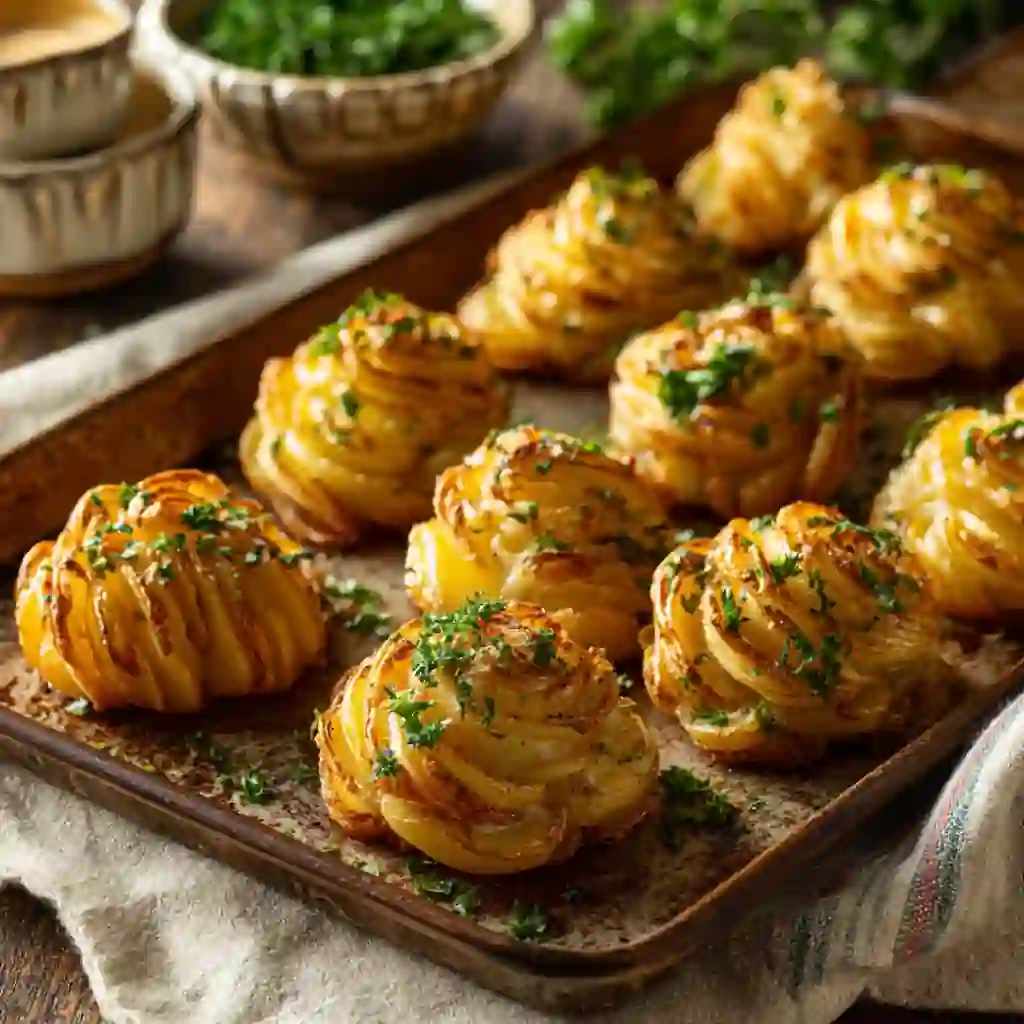 Duchess Potatoes piped into golden swirls and baked for a holiday side dish