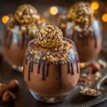 Ferrero Rocher Chocolate Mousse Dessert Bowls topped with truffles and chocolate shavings