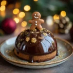 Gingerbread Latte Mousse Domes (Elegant No-Bake Holiday Dessert) 3 Gingerbread Latte Mousse Domes with chocolate glaze and gold garnish