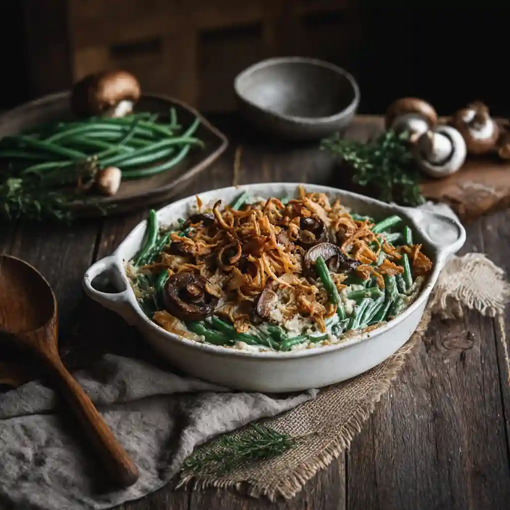 Gluten-Free Green Bean Casserole topped with crispy onions