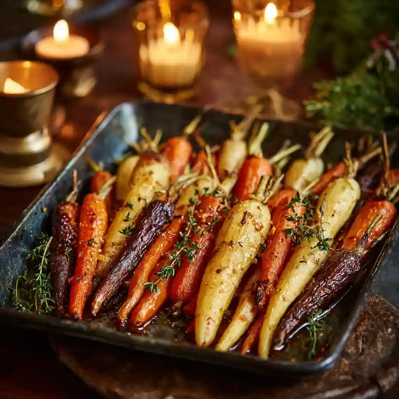 Honey roasted parsnips and carrots on a holiday platter