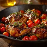 One Pan Balsamic Chicken with cherry tomatoes and herbs