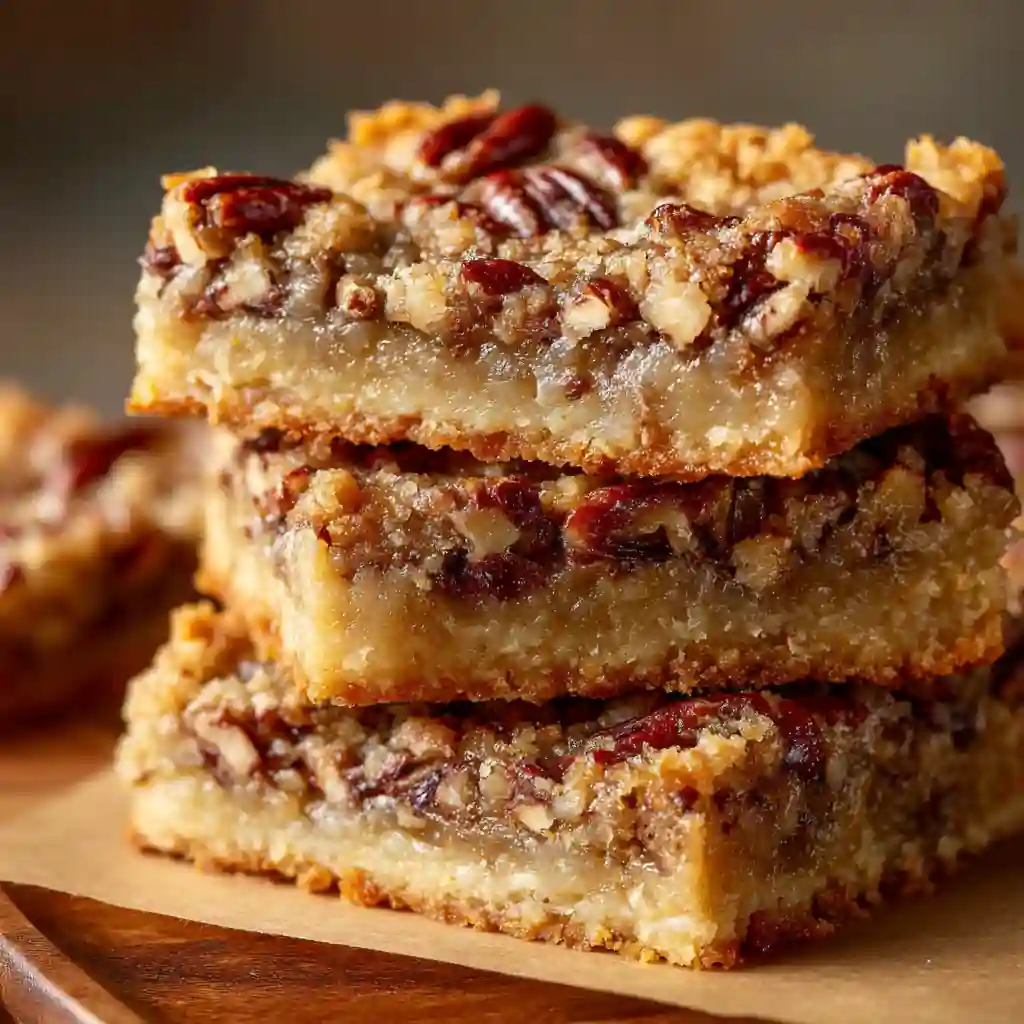 Pecan pie bars with gooey filling and toasted pecans