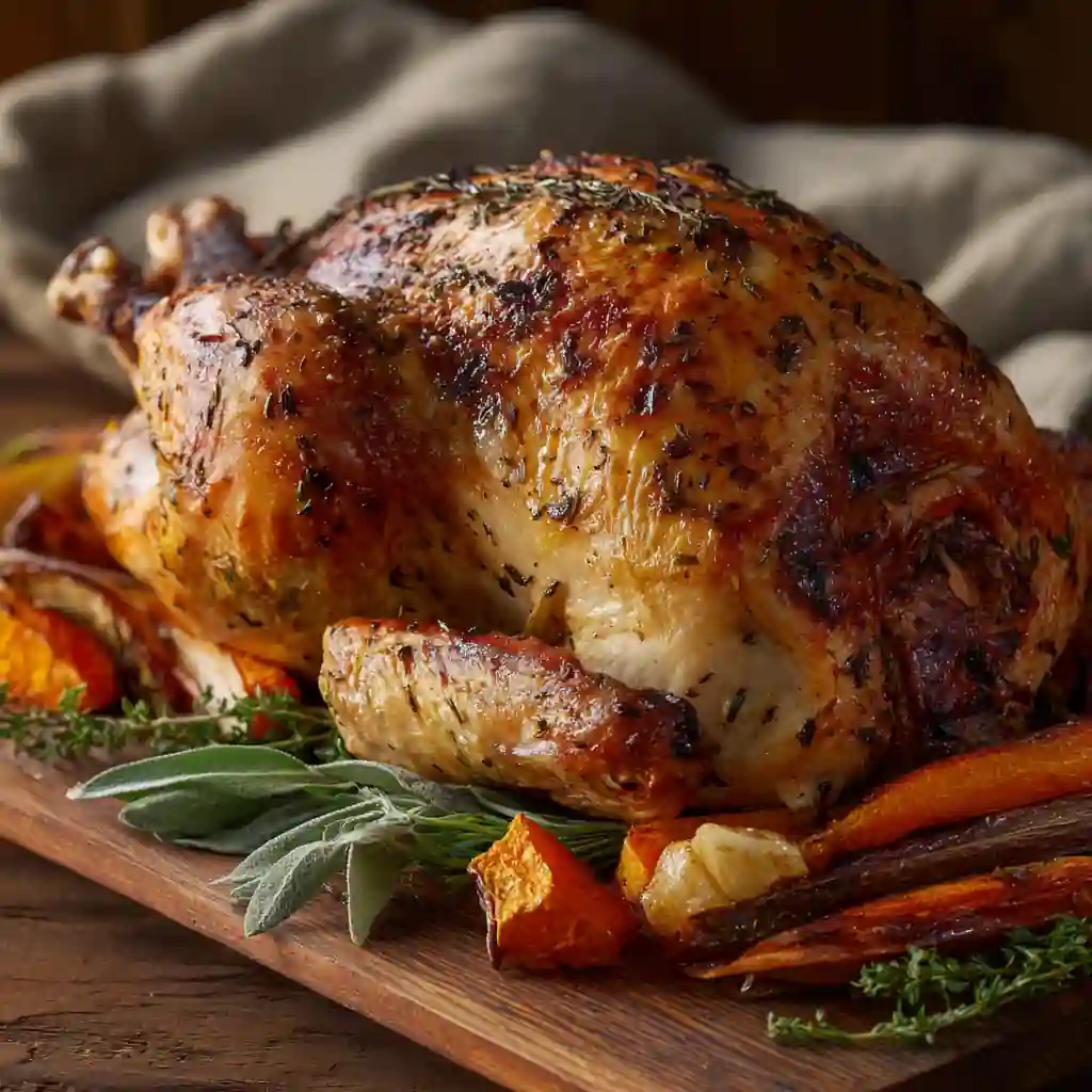 Roast Turkey with Herb Butter and crispy skin for Thanksgiving