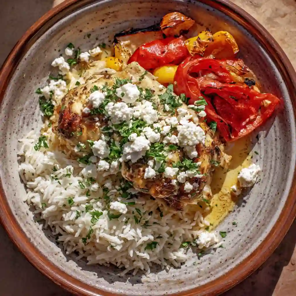 Slow cooker Greek chicken with lemon and feta cheese