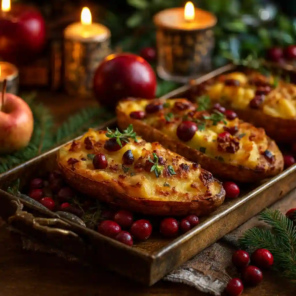 Cranberry Apple Twice-Baked Sweet Potatoes served for Christmas dinner