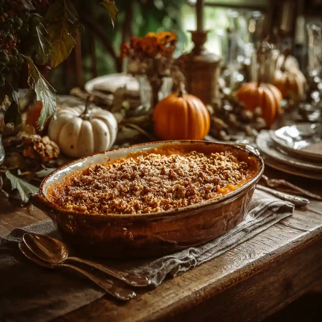 Sweet Potato Casserole with Crumble Topping fresh from the oven