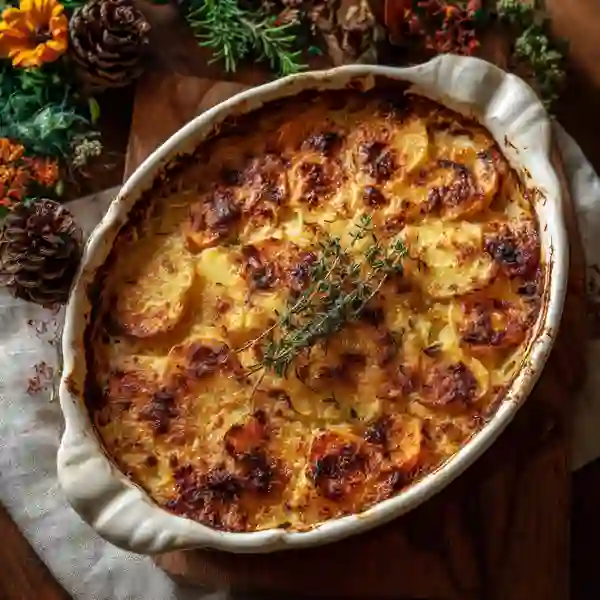 Sweet Potato Gratin with Parmesan baked to golden perfection