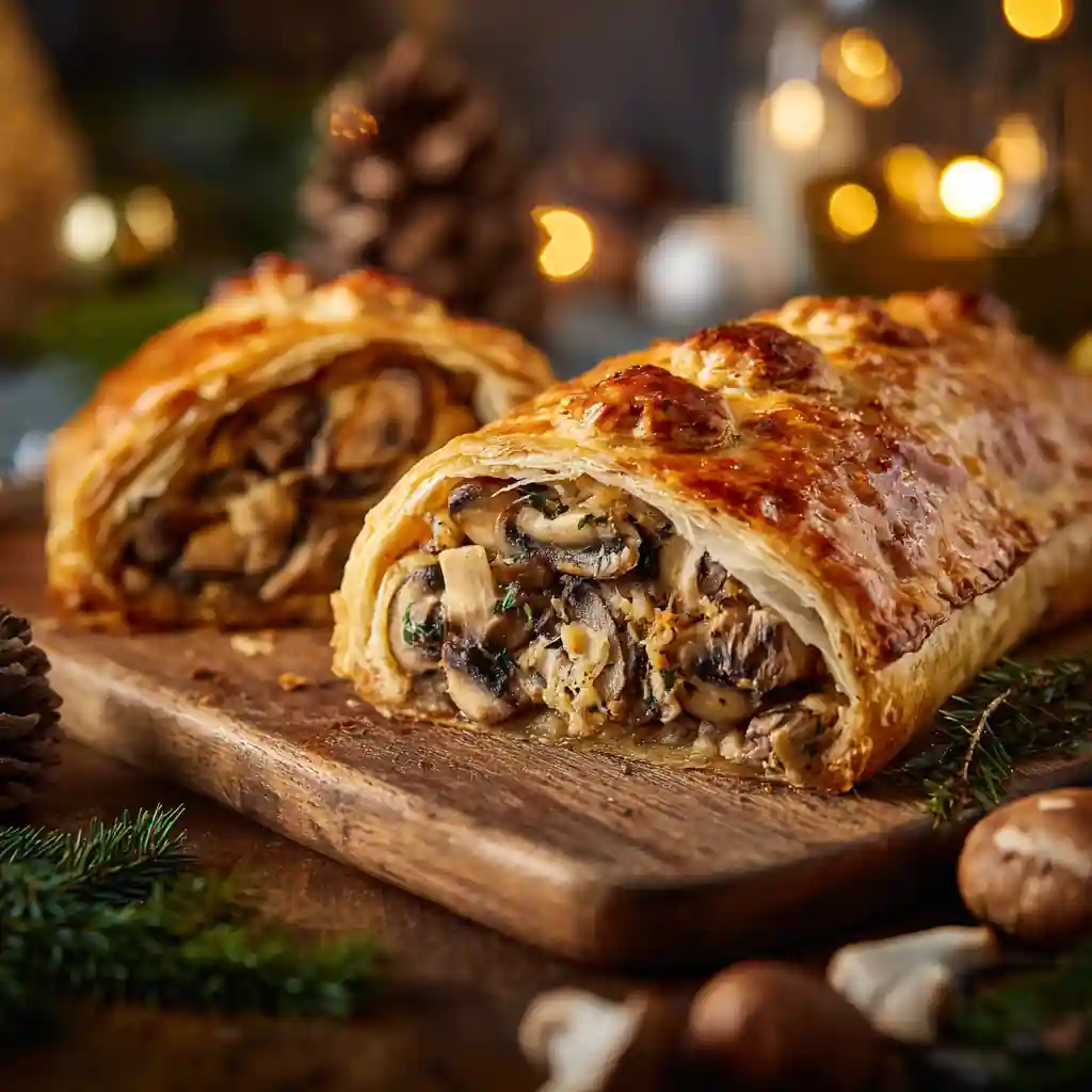 Vegetarian Mushroom Wellington in puff pastry