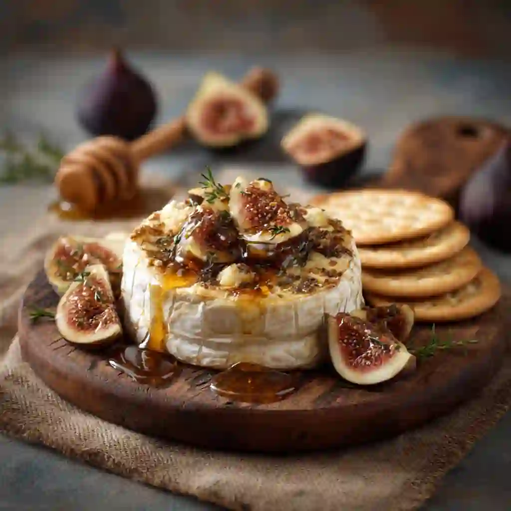 Serving baked brie with crackers and figs