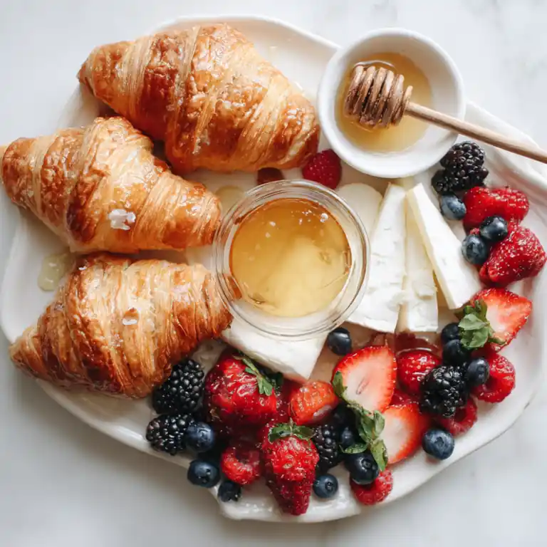 Step-by-step process for making Berry & Brie Croissant Breakfast Sliders with croissants, brie, and berries