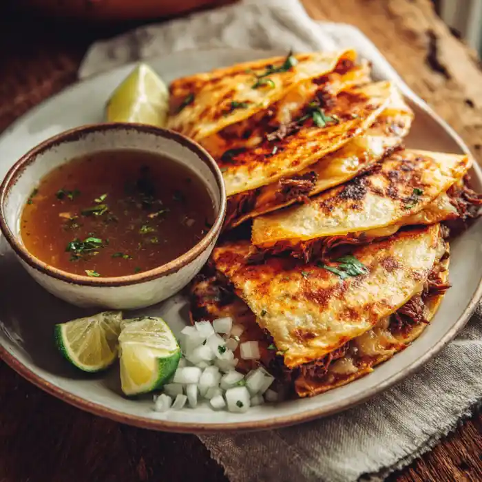 Crispy birria beef tacos with consommé