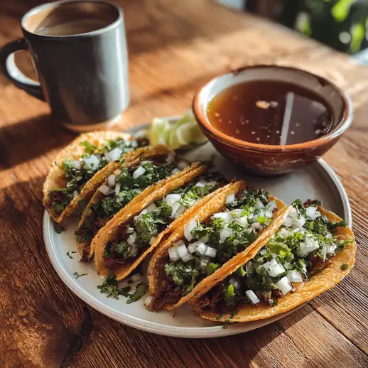Plate of tacos with consommé