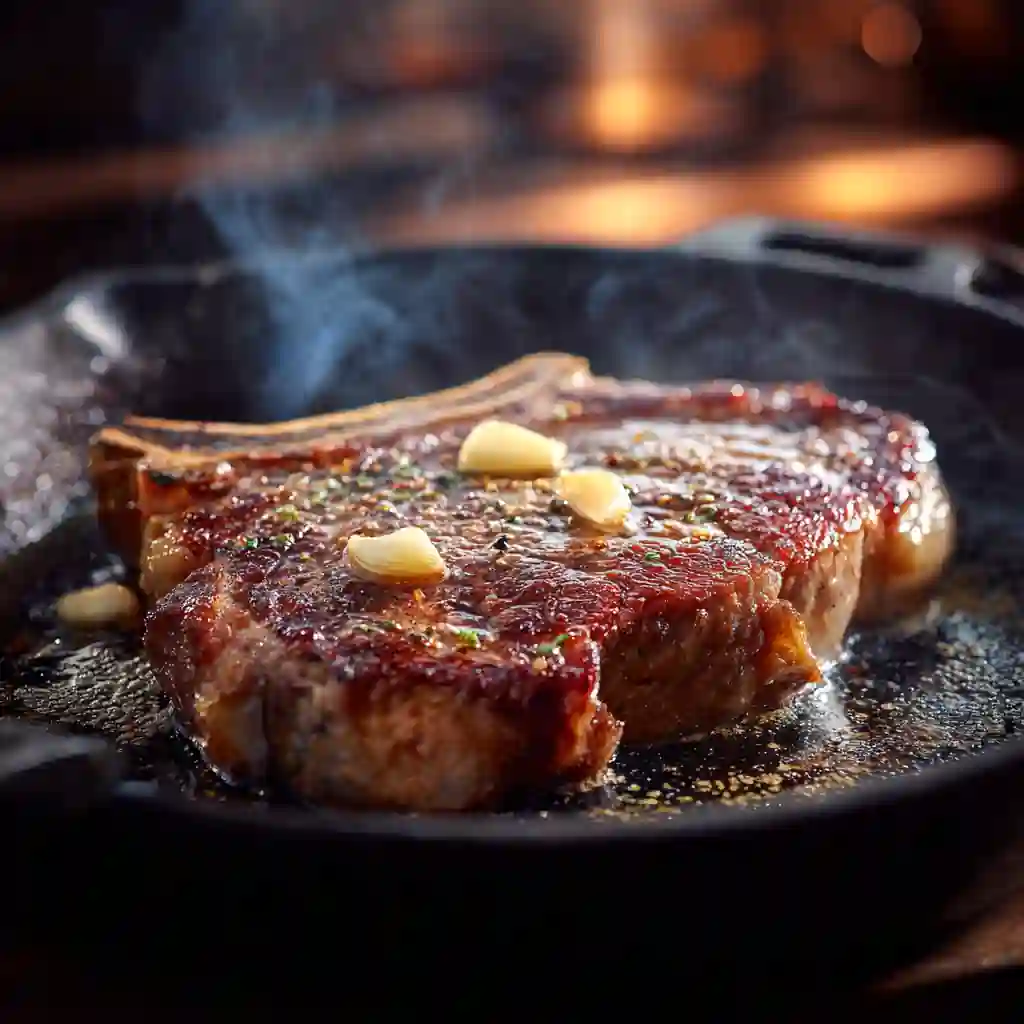 Blackened Cajun ribeye topped with garlic butter,
