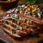 Cajun Honey Garlic Flank Steak with parsley and glaze