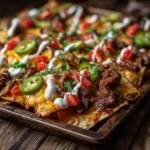Cajun Steak Nachos with Pepper Jack cheese, jalapeños, and tomatoes
