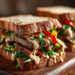 Cajun Steak Sandwich with Spicy Mayo: A Bold Bite in Every Layer 3 Cajun steak sandwich with spicy mayo and peppers on toasted bread
