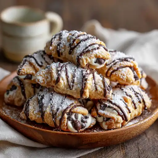 Plate of cannoli cookies with sugar dusting