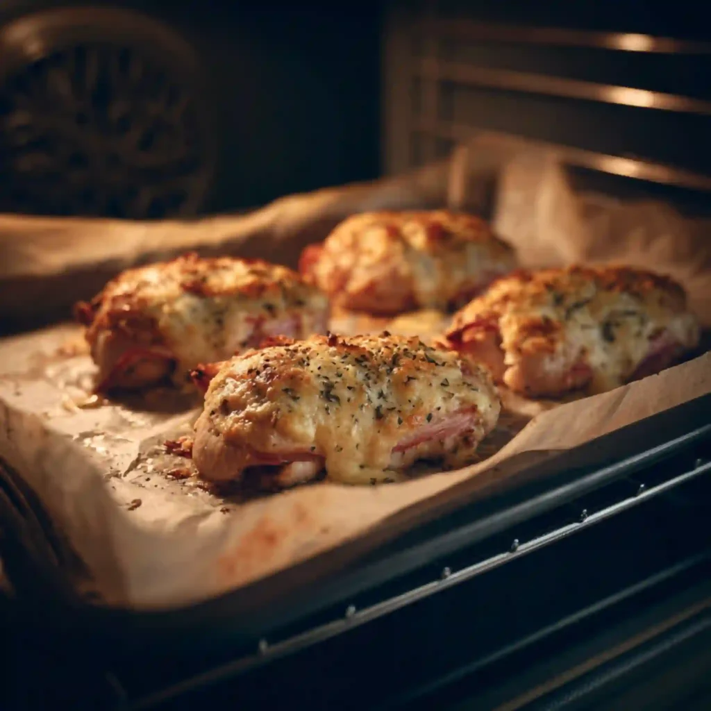 Close-up of sliced cordon bleu layers