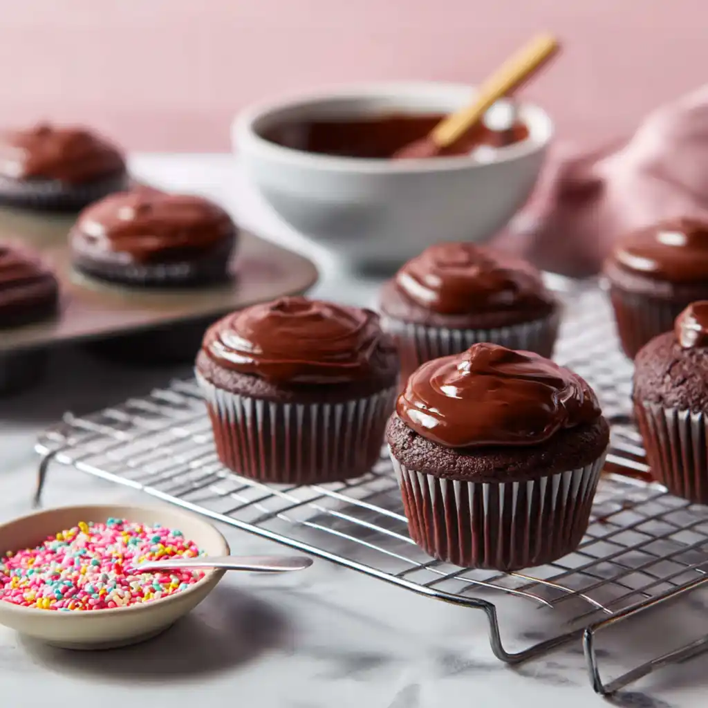 Valentine’s Day Chocolate Ganache Cupcakes (Rich & Glossy AF) 7 chocolate cupcake ganache step resize final under40kb
