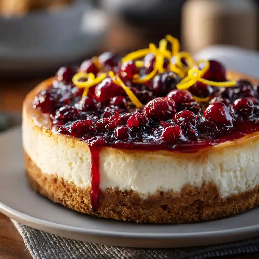 Cranberry Orange Cheesecake - A Creamy Holiday Dessert to Remember 1 Cranberry Orange Cheesecake, creamy holiday dessert topped with cranberries