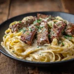 Creamy Parmesan Steak Pasta, juicy steak with creamy Parmesan sauce