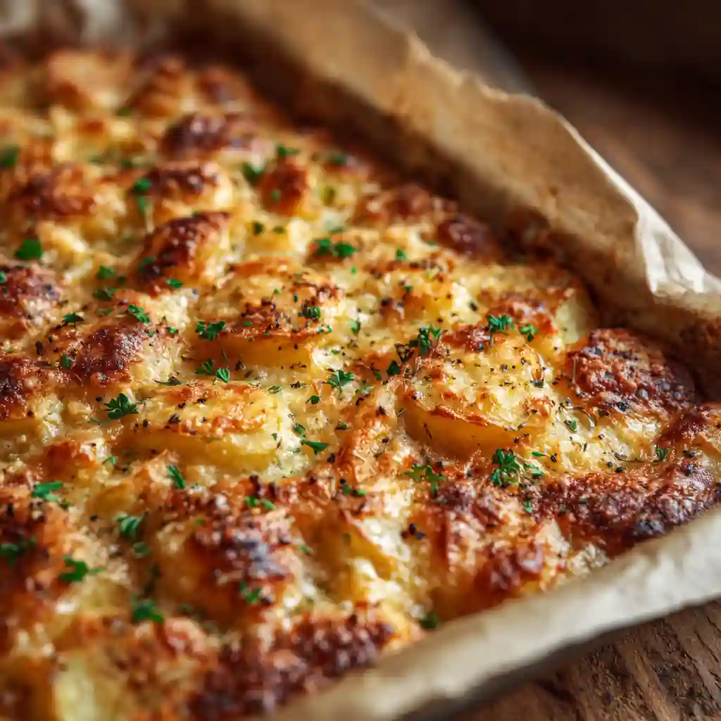 Crispy Cheesy Sheet Pan Potatoes - Easy, Golden, and Irresistible 2 Crispy Cheesy Sheet Pan Potatoes baked golden with melted cheddar and parsley on top