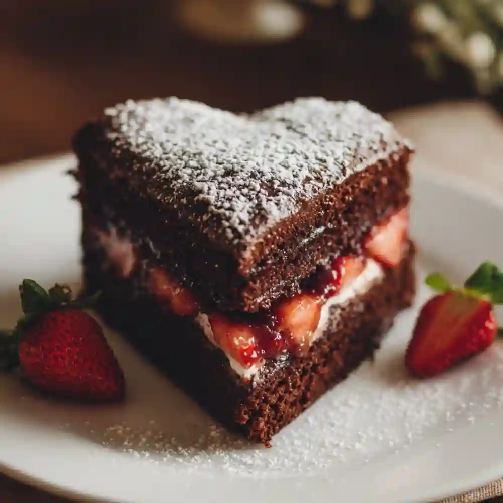Heart-Shaped Chocolate Layer Cake with Strawberry Filling 5 heart shaped chocolate layer cake serving