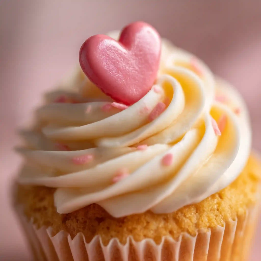 Heart-Topped Vanilla Cupcakes with Buttercream Roses (So Pretty!) 6 heart topped vanilla cupcakes texture under40kb