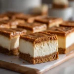 Lotus Biscoff Cheesecake Bars with caramel topping and cookie crust