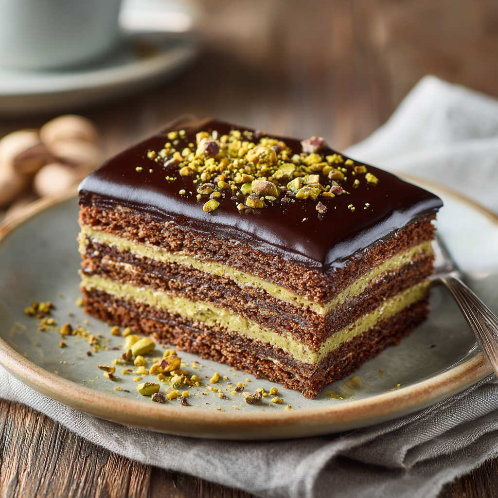 Close-up of opera cake layers