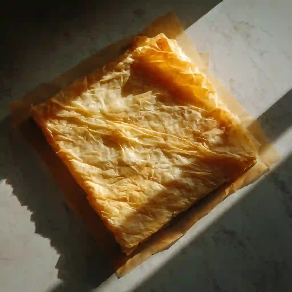 Step-by-step layering of phyllo for Pistachio-Feta Spanakopita Roulade