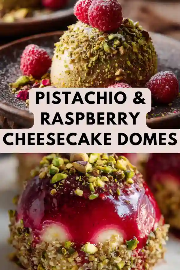 pistachio raspberry cheesecake domes pin