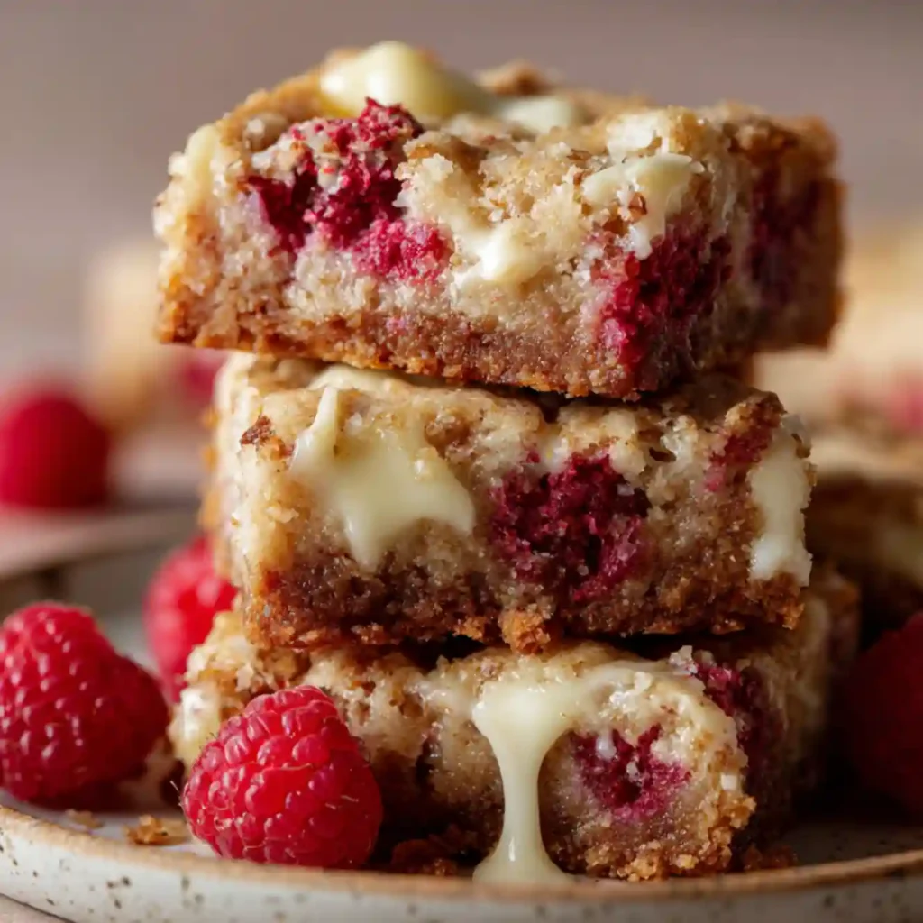 Raspberry White Chocolate Blondies 8 raspberry white chocolate blondies serving optimized UNDER40 FINAL3