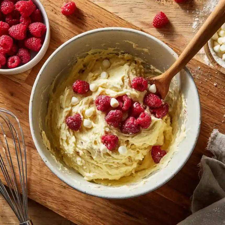 Raspberry White Chocolate Blondies 7 raspberry white chocolate blondies step optimized UNDER40 FINAL4