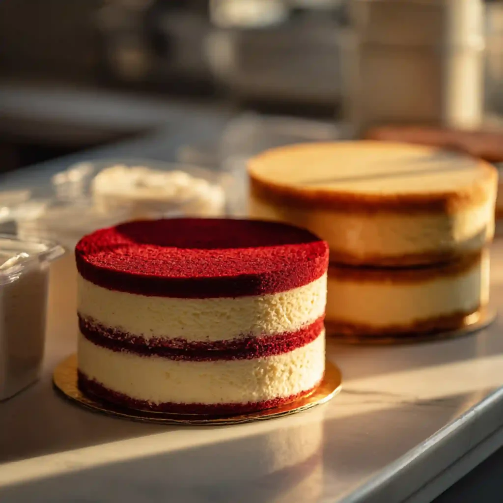 red velvet cheesecake layer cake step