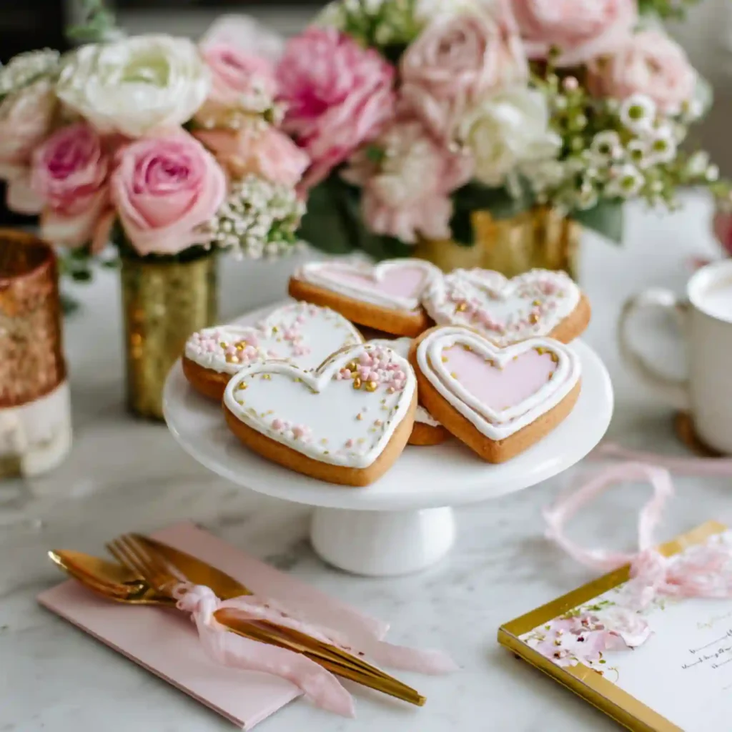 Heart-Shaped Sugar Cookies with Strawberry Glaze (Sweet + Stunning!) 8 Valentine’s Day dessert table with heart sugar cookies