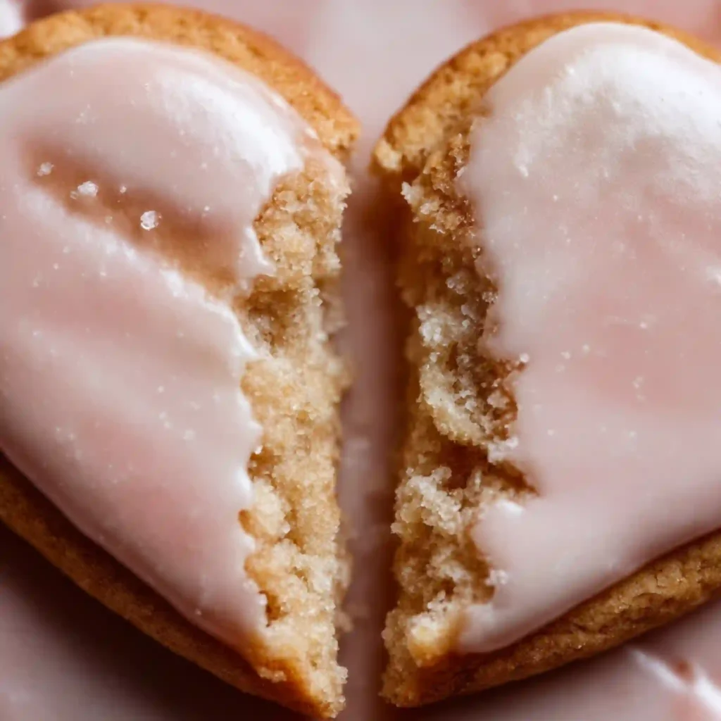 Heart-Shaped Sugar Cookies with Strawberry Glaze (Sweet + Stunning!) 6 Close-up texture of soft sugar cookie with strawberry glaze