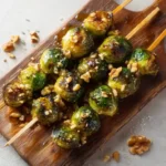 Caramelized Brussels Sprouts Skewers with Walnut Honey, sweet roasted appetizer