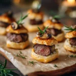 Mini Beef Wellington Bites with golden pastry, seared beef, and mushroom duxelles