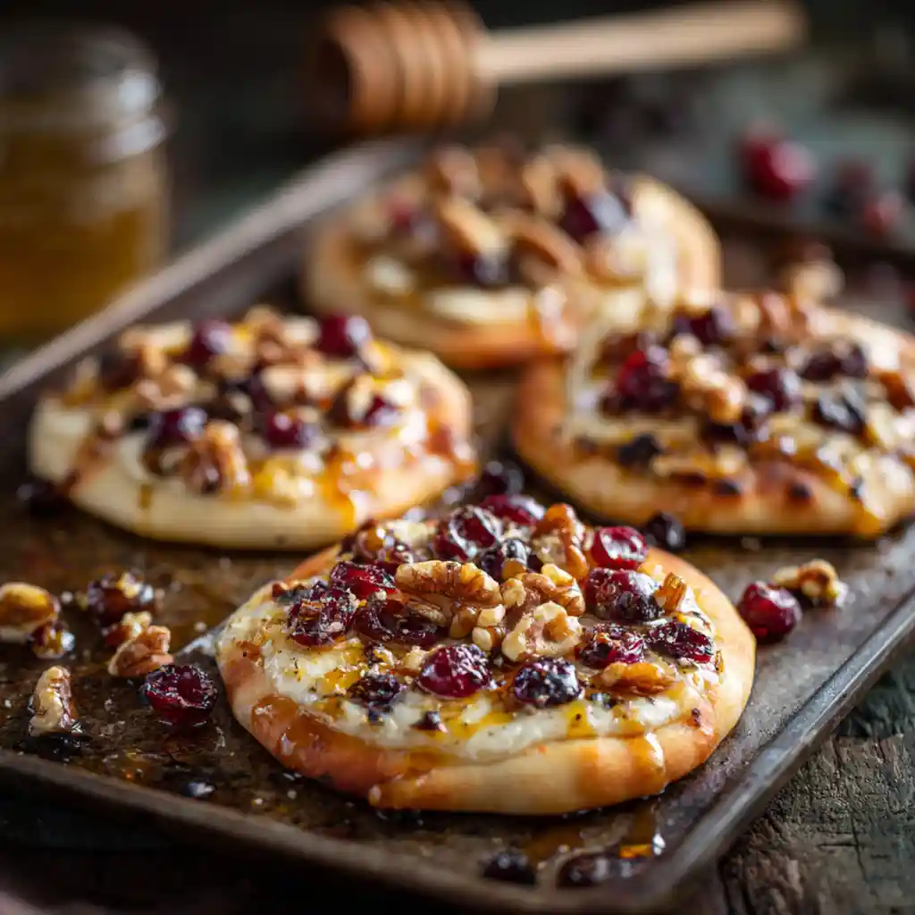 Mini Pizza with Brie, Cranberries, Walnuts, and Hot Honey 2 Mini Pizzas with Brie, Cranberries, Walnuts, and Hot Honey