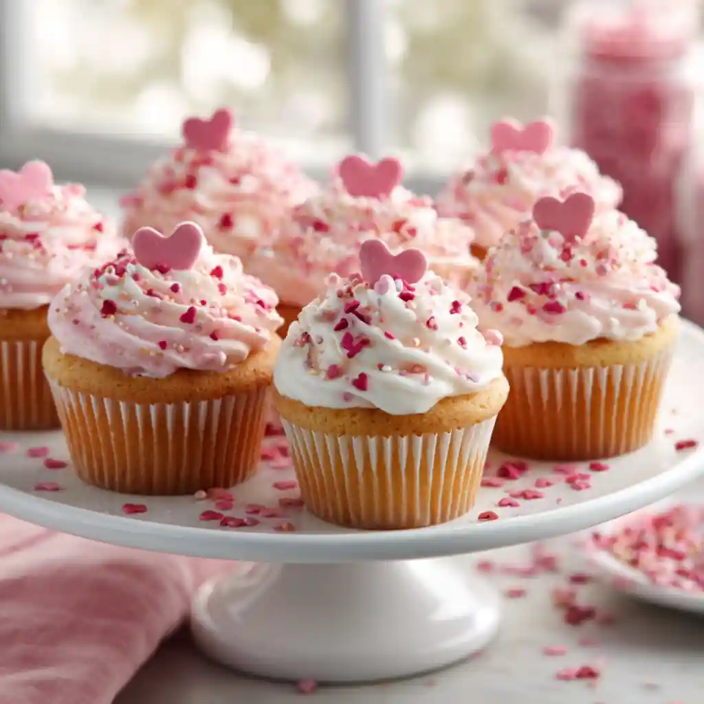 Mini Valentine’s Day Cupcakes for Parties: Sweet Bite-Size Treats 2 Mini Valentine’s Day cupcakes with frosting and sprinkles