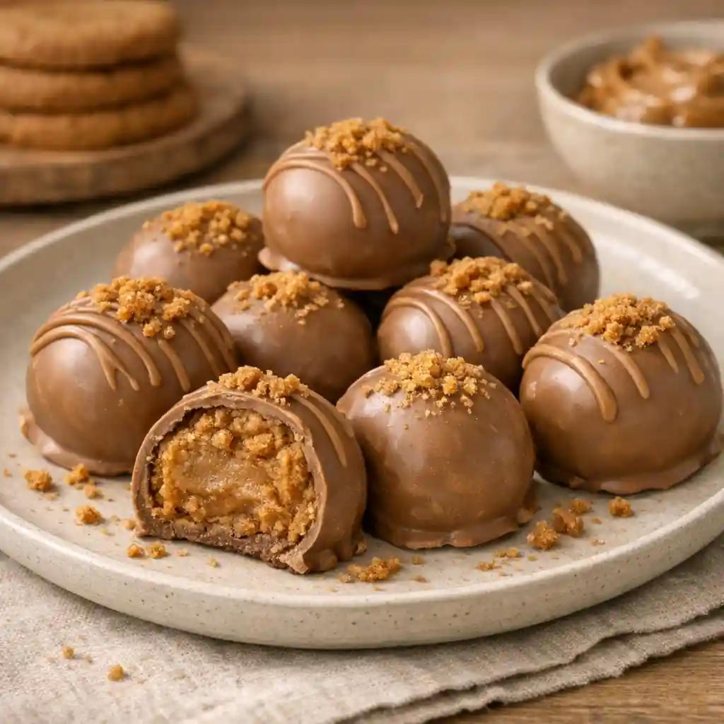 Biscoff Cookie Butter Truffles with smooth chocolate coating