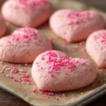 Soft Pink Valentine’s Day Cookies: Sweet, Simple, and Heartfelt 3 Soft pink Valentine’s Day cookies on a tray with sprinkles