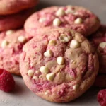 Raspberry white chocolate Valentine cookies on tray