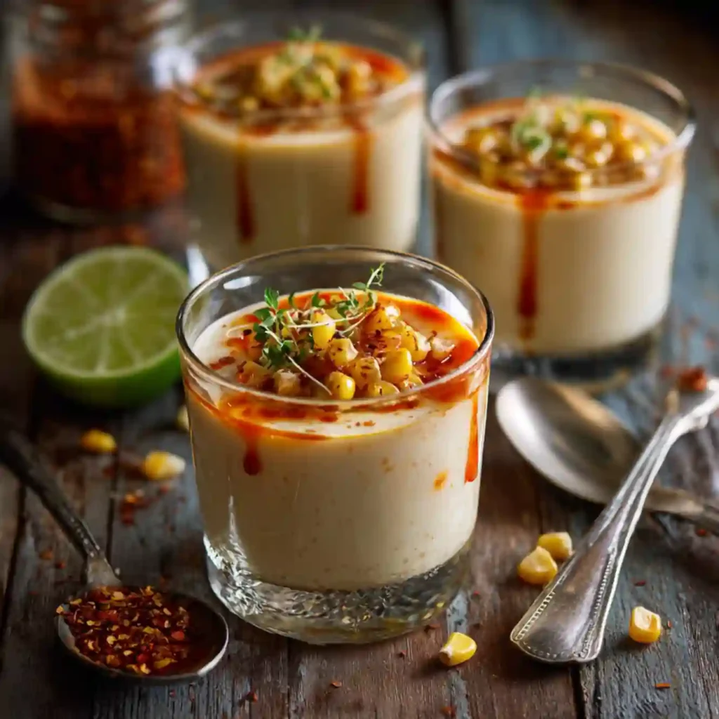Creamy roasted corn panna cotta topped with zesty chili-lime oil — a silky, sweet-savory showstopper perfect for dinner parties or summer gatherings.