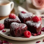 Rose Raspberry Chocolate Heart Cakes on ceramic plate