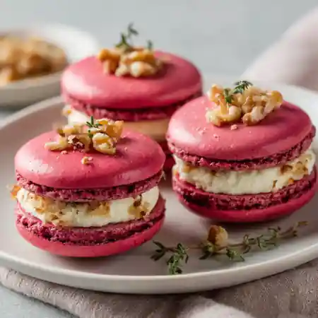 Savory Beet Macarons with Goat Cheese & Walnut Crunch 1 Savory Beet Macarons with Goat Cheese and Walnut Crunch