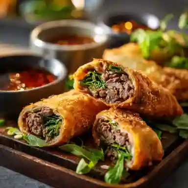 Savory Thai Basil Beef Rolls – Crispy, Spicy, Herby Flavor Bombs 2 Savory Thai basil beef rolls baked until crispy and golden