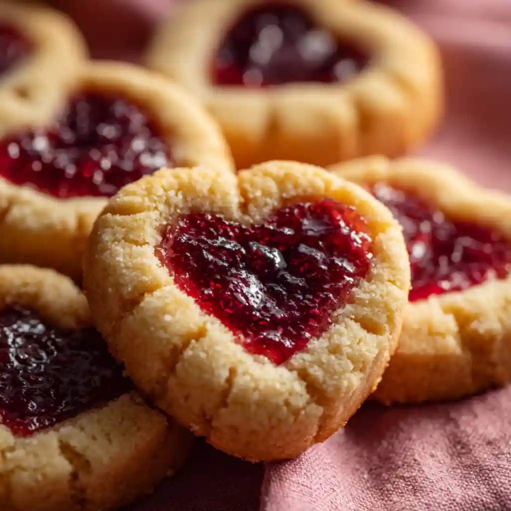 Valentine’s thumbprint cookies filled with jam